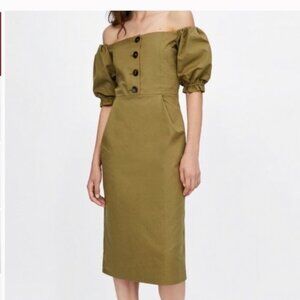 Zara off shoulder olive dress size S